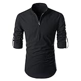 Shirt Herren Herbst Winter Reißverschluss Stehkragen Einfachheit Einfarbig Design Herren Henley Hemd Urban Slim Fit Kein Bügeln Outdoor Camping Angeln Männer Langarm S