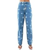 Damen Jeans mit geradem Bein Trend Printed High Waist Fashion Washed Casual Allgleiches Streetwear Basic Loose Denim Hosen M