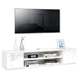 Meerveil Lowboard Hängend, TV Schrank Wandhalterung mit 2 Regal 2 Türen Holz für 55 50 43 32 Zoll und Darunter, 140 x 32 x 30 cm Hochglanz Weiß
