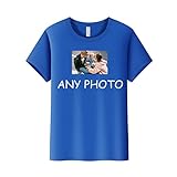 Erstellen Sie Ihre Eigenen Personalisierte T-Shirt Gestalten Foto Bedrucken Selbst Personalisiert Rundhalsausschnitt T-Shirts,für Party Sport Geschenk(M,Blau)