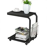 DlandHome U-förmig Beistelltisch Laptop 51 * 30 * 56cm mit Rollen Korb Computertisch Schreibtisch für DEühstück Tablett, Lesen, Bett, Sofa, Couch, Schw