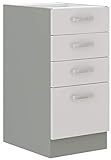 Küchen Unterschrank 40 cm Bianca Weiss Hochglanz + Grau Küchenzeile Küchenblock