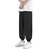 Huntrly Herren Freizeithose Sommer Dünne Lose Gerade Kordelzug Elastische Taille Trendige Sporthose 9-Punkte XXL