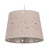 Relaxdays Kinderzimmerlampe Sterne, hängende Schirmlampe für Mädchen, Sternenhimmel Motiv, E27, runder Stoffschirm, rosa, 122 x 27 x 27