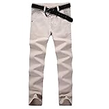 Frolada Herren-Chino-Hose, legere entspannte Hose, Business-Hose, Cargohose, gerade lang, einfarbig, Knopf, Baumwolle, Taschen, Beige 38