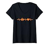 Damen Halloween Kürbis Herzschlag Liebe Halloween T-Shirt mit V