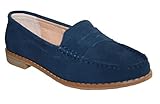 Footloose.Shoes Damen Frauen Wildleder Leder Flache Loafer Mokassin Casual Bequem Memory Foam Insock Arbeitsschuhe Größen 36-42, navy, 37 EU