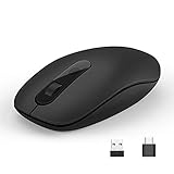 Kabellose Maus USB C + USB A, 2.4Ghz Funkmaus mit USB/Type-C Empfänger Dual-Modus, einstellbare DPI 2400/2000/1500/1000 Leise Wireless Maus für Tablet, Laptop, PC, Windows, MAC OS (Schwarz)