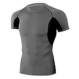 Shirt Herren Atmungsaktiv Basic Rundhals Kurzarm Herren Muskelshirt Sommer Spleißen Herren T-Shirt Stretch Schnelltrocknend Wicking Herren Kompressions Shirt K-Grey 2 M