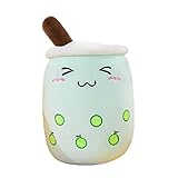 Qagazine Boba Plüschkissen Stofftier weich lebensechte Bubble Pearl Milch Tee Umarmungskissen Cartoon Plüsch Rückenkissen Kawaii Plushies Bubble Tea Plüsch Kissen Geschenk Spielzeug