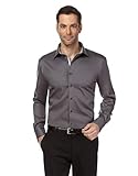 Vincenzo Boretti Herren-Hemd bügelfrei 100% Baumwolle Regular-fit Uni-Farben New-Kent Kragen - Männer lang-arm Hemden für Anzug Krawatte Business Hochzeit Freizeit dunkelgrau 41-42