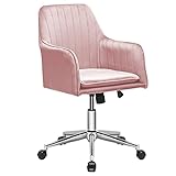 Phoetya Samt Bürostuhl ergonomisch Schreibtischstuhl modern Arbeitsstuhl Drehstuhl mit Armen Höhenverstellbar Verstellbare Höhe für das Home-Office, Schminktisch Stuhl(Rosa)