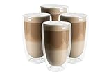 AMEDY'S 4er Set Isolierte Doppelwandgläser - Langlebige 16oz (450ml) Kaffeegläser | Teetassen | Latte Becher | Americano Glas | Cappuccino Tasse | Kaffeebecher 4er Set | Teetassen S