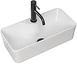 VBChome Waschbecken 51 x 25 cm Keramik Weiß Rechteckige Kleine Waschtisch Handwaschbecken Aufsatzwaschbecken Waschschale Gäste WC