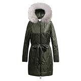 DYKeWei Wintermantel Damen Softshelljacke mit Taschen Parka Lang Warm Winter Steppjacke mit Kunstfell Kapuze Slim Fit Reißverschluss Damenmantel Outdoor Leichte Daunenjacke (Weiß, XL)