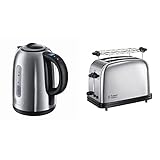 Russell Hobbs Digitaler Wasserkocher, 1,7l, 2400W, 21040-70 & Toaster Victory, 2 extra Toastschlitze, inkl. Brötchenaufsatz, 6 einstellbare Bräunungsstufen + Auftaufunktion, 1670W, 23310-56, E