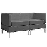 vidaXL 2X Ecksofa Modular mit Auflagen 2-Sitzer Sofa Loungesofa Polstersofa Stoffsofa Sitzmöbel Sofagarnitur Wohnzimmersofa Stoff Dunkelg