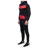 Yowablo Sets Hoodie Sweatshirt Herren Herbst 2-Teiler Patchwork Langarm Top Bluse + Lange Hose ( XL,2Schwarz )