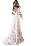 Spitze Boho Hochzeit Brautjungfernkleid V-Ausschnitt A Line Backless 2020 Kurzarm Nude Lining Beach Rustikales Brautkleid EU 52