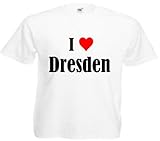 Damen T-Shirt I Love Dresden Größe M Farbe Weiss Druck Schw