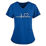 Yeehliny Damen Pflege T-Shirts Gedruckt Krankenhauskleidung Schlupfkasack Kasack V-Ausschnitt Kurzarm Schlupfhemd Krankenschwester Kleidung Uniform Berufsbekleidung Uniformen T-Shirts (XL, 01#Blau*)