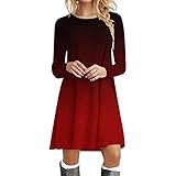 Farbverlauf Kleid für Frauen, Casual Langarm Rundhals T-Shirt Mini Swing Kleider Langarm Flowy Tiered Rüschen Casual Party Herbst Midik