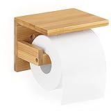 Ecooe Toilettenpapierhalter, Bambus Papierhalter, Wandhalter mit dem Ggräumigen Regal, Papierrollenhalter für WC Küche und B