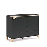 Vicco Kommode Anrichte Highboard Luisa weiß anthrazit 4 Schubladen Sideboard Regal Holz (Anthrazit Eiche)