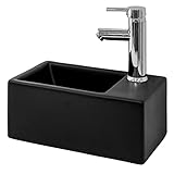 ML-Design Waschbecken aus Keramik in Schwarz Matt, 35,5x20,5x12,5 cm, Rechteckige Aufsatzwaschbecken, Moderne Waschtisch, Waschschale mit Hahnloch, Waschplatz Handwaschbecken, für Badezimmer/Gäste-WC