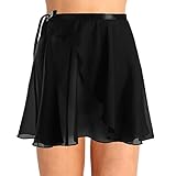 iEFiEL Damen Ballettrock Wickelrock Ballett Chiffon Röckchen Mädchen Ballett Kleidung Tanzrock Trikot Tanz Kostüm in weiß, schwarz, weinrot Schwarz One S