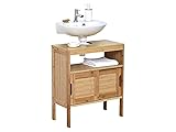 Gebor Design Bambus- und MDF-Waschbeckenmöbel mit 2 MDF-Schiebetüren + 1 Regal - Bambus - 70x60x30cm - Badezimmer - Badmöbel - Waschbeck