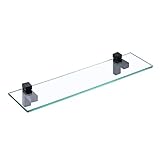 KES Glasablage Bad Duschablage Glas 8 mm Hartglas Badezimmer Glasregal Wandregal Dusche Ablage mit Regalträger 50 cm Matt Schwarz, BGS3201-B