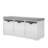 SoBuy® FSR30-W Spielzeugkiste Spieltruhe Garderobenbank Sitzkommode mit 3 Körben Sitzbank mit Sitzfläche BHT ca: 100x46x36