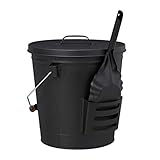 Relaxdays, schwarz Ascheeimer mit Deckel und Schaufel, Stahl, Kohleeimer mit Henkel, 19 L, Ascheschaufel Kamin & Grill, 47,5 x 38 x 33