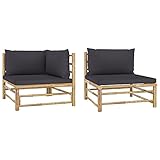 Festnight Balkonmöbel Lounge Sofa Gartensofa Bambus Balkon Sofa Gartenbank Couch Sitzbank Outdoor Garten Gartenmöbel Set Balkon Sitzgruppe Loungemöbel Sofagarnitur 2-TLG