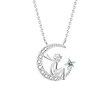 YUYanGxl Sterling Silber Diamant Stern Mond Halskette Weibliche Kreative Neue Anime Kleine Prinz Schlüsselbild Kette Schmuck,1