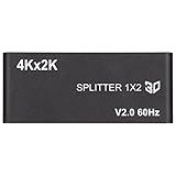 Zunate 1x2 HD Multimedia Interface Splitter, Metall Schwarz 4K/2K 60Hz 60fps 6Gbit/s Bandbreite Videoadapter,HDCP 2.2 Full HD/3D/1080P/DTS Digital Audio Live TV 6 Gbit/s Bandbreite,mit Netzteil(EU)