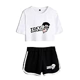 Unisex Pink T-Shirt Sport Shorts Set, Lässig Und Locker Tokyo Ghoul Anime Cosplay T-Shirt Kurzarm Shorts S
