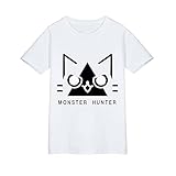 Monster Hunter World T-Shirt,Airou Cosplay Sweatshirt Für Studenten Spiel Liebhaber Geschenke Teen (XL,Weiß)