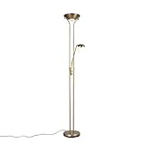 QAZQA - Modern Bronze Stehleuchte | Stehlampe | Standleuchte | Lampe | Leuchte mit Leseleuchte inkl. LED und Dimmer - Diva 2 Dimmer | Dimmbar | Wohnzimmer | Schlafzimmer | Deckenfluter - Stahl Rund |