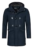 Indicode Herren Liam Dufflecoat mit Stehkragen und Kapuze | moderner Wollmantel mit 5 Taschen Warmer Wintermantel gefütterter Herrenmantel Winter Jacke Mantel für Männer Navy Mix M