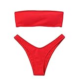 TENDYCOCO Frauen Trägerlosen Bandeau Bikini Set Zweiteilige Badeanzüge Sommer Strand Sexy Badebekleidung Badebekleidung -S R