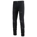 Fainash Herren Jeans Persönlichkeitsnähte Zerrissene Waschung Trend Allgleiches Slim Fit Bequeme Große Jeanshose Ausgefranst 33