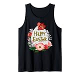 Frohe Osterhase, bunte Blumen und Ei Tank Top