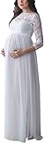 Bowanadacles Damen Maxikleid Schwangerschaftskleid Langarm mit Spitze Stillkleid Fotografie Zeremonie Elegant (Weiß B, XL)