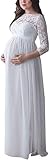 Bowanadacles Damen Maxikleid Schwangerschaftskleid Langarm mit Spitze Stillkleid Fotografie Zeremonie Elegant (Weiß B, XL)
