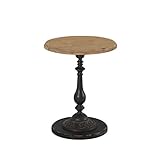 YTRED Industrieller runder Beistelltisch American Industrial Design Couchtisch aus massivem Holz Eisen Beistelltisch kleinen runden Tisch Retro Wohnzimmer Ecktisch Dickes Holzbrett (Color : Black)