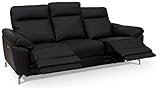 Ibbe Design Schwarz Leder 3er Sitzer Relaxsofa Couch mit Elektrisch Verstellbar Relaxfunktion Heimkino Sofa Doha mit Fussteil, Federkern, 222x96x101