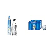 SodaStream Reservepack mit 1x CO2-Zylinder und 1x 0,6 L Glaskaraffe & Designglas, individuell designtes Rastal-Trinkglas, 4er-Pack