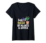 Damen Lustig, leicht abgelenkt von Pflanzen & Büchern Liebhaber T-Shirt mit V